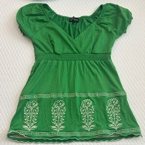Green Women's Blouse with Embroidered Detail
